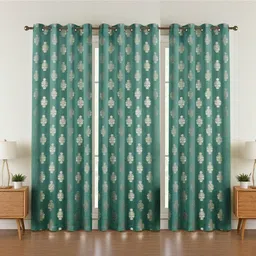GEET CREATIONS Green & Gold-Toned Set of 3 Floral Room Darkening Door Curtain-picture-42