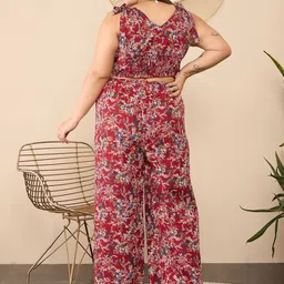 Berrylush Curve Women Floral Printed Shoulder Straps Top & Trouser Co Ord Set image 5