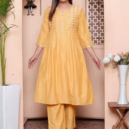 NAVYAAZRI Women Ethnic Motifs Embroidered Panelled Thread Work Kurta with Trousers-picture-24