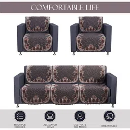 RUBOXA Olive Green & Beige Printed Cotton Sofa Cover image 3