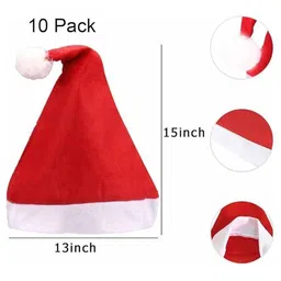Ascension 10-Pcs Red & White Christmas Santa Cap Festive Decor image 2