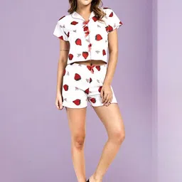 Clothus Printed Shirt Collar Night Suits image 1