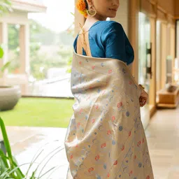 KALINI Ethnic Motifs Woven Design Zari Half and Half Banarasi Saree with Blouse Piece image 5