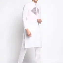 PulseIQ Men Ethnic Motifs Printed Mandarin Collar Kurta with Pyjamas image 4