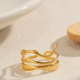 DIMPLERY 18K Gold Plated Stainless Steel Murgazhi Layered Finger Ring-picture-16