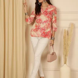 Anouk Rustic Floral Print Mandarin Collar Top image 3