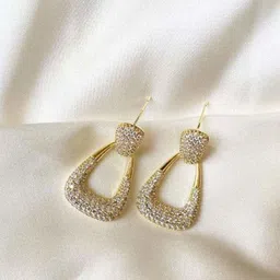 AGARWALPRODUCT Gold-Plated American Diamond Studded Geometric Drop Earrings-picture-40