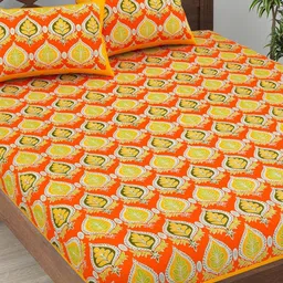 MILAAV Orange Ethnic Motifs 144 TC Bedsheet with 2 Pillow Covers-picture-40
