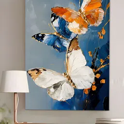 Myntra Elegant Homes Blue & White Flying Butterfly Printed Canvas Wall Art image 5