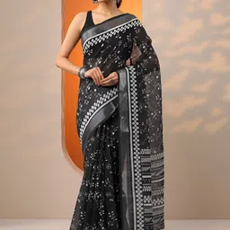 Libas Floral Printed Saree With Unstitched Blouse Piece-image-52
