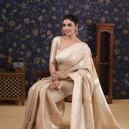 House of Pataudi Woven Design Pure Linen Banarasi Saree-picture-23