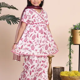 Cutiekins Girls Floral Printed A-Line Kurti with Sharara & Dupatta image 3