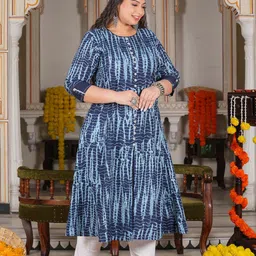 IKRASS Women Abstract Printed Shibori Festive Cotton A-Line Kurta image 5
