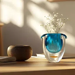 AARVI DECOR STUDIO Blue Textured Glass Flower Vase image 4