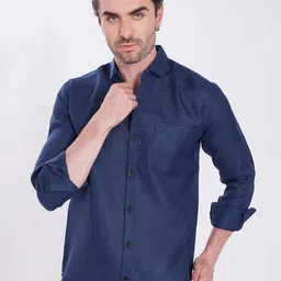 DIVISIVE Men Textured Spread Collar Linen Casual Shirt image 4
