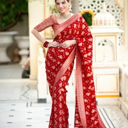 Anouk Ethnic Motifs Zari Silk Blend Handloom Banarasi Saree image 3