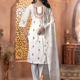 DIVASTRI Women Floral Embroidered Regular Thread Work Kurta with Trousers & With Dupatta-picture-17