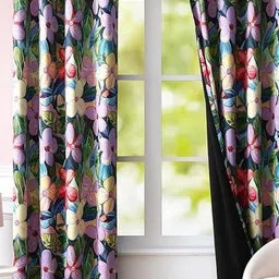 BFAM Purple & Green Floral Thermal Insulated 2 Pieces Window Black Out Eyelet Curtains-picture-51
