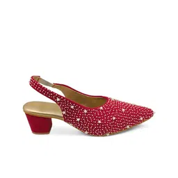 SHRIVAS BY ARCHITA MEHTA Women Embellished Suede Block Heel Mules image 4