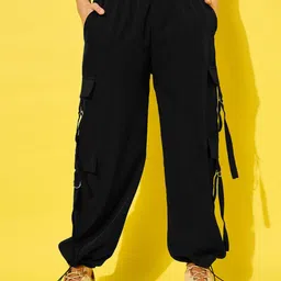 DIMPY GARMENTS Women Relaxed Loose Fit High-Rise Cargos Trousers-image-32