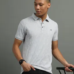 FROSEN FOX Men Self Design Polo Collar T-shirt-image-81