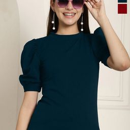 Metronaut Women Pack Of 2 Puff Sleeve Peplum Top-picture-40
