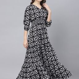Krunal Raiyani Floral Printed Tiered V-Neck Fit & Flare Maxi Dress-picture-8
