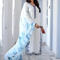 KALINI Women Floral Embroidered Regular Thread Work Kurta with Churidar & Dupatta image 4