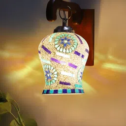 Devansh Brown & White Textured Wooden Traditional Wall Lamp image 5