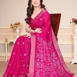 BilloRani Ethnic Motifs Printed Zari Bandhani Saree-image-79