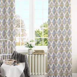 HOMEMONDE Yellow & White 2 Pcs Ethnic Motifs Printed Room Darkening Cotton Window Curtain-image-83