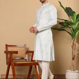 MULTI SHADES Ethnic Motifs Embroidered Thread work Straight Kurta with Pyjamas image 2