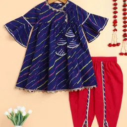 The Magic Wand Girls Leheriya Printed Regular Pure Cotton Kurta with Pyjamas-picture-6