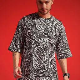 PockMAN Men Bio Finish Abstract Printed Round Neck Cotton Oversized T-shirt-picture-57