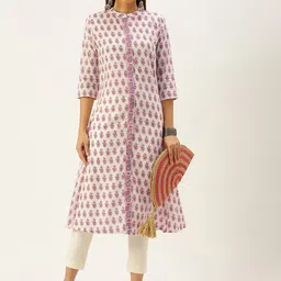 KALINI Ethnic Motifs Printed Three-Quarter Sleeves Pure Cotton Straight Kurta image 4