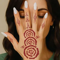 VOORKOMS Set Of 2 Mehndi Stencil Sticker Designs With Detailed Floral & Leaf image 3