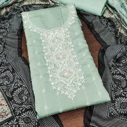 SAINOOR Embroidered Pure Silk Semi-Stitched Dress Material-picture-32