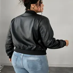 MAYKR Women Leather Water Resistant Bomber Jacket image 2