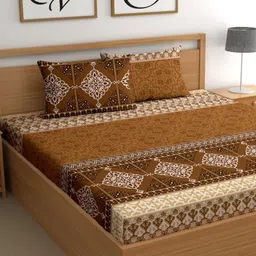 CG HOMES Brown & White Ethnic Motifs 210 TC King Bedsheet with 2 Pillow Covers-image-86