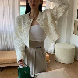 KPOP Women Acrylic Crop Open Front Jacket image 2