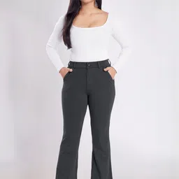 DIVISIVE Women Relaxed High-Rise Bootcut Workwear Formal Trousers-image-0