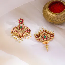 Rubans 22KT Gold-Plated Kundan-Studded & Pearls Beaded Jewellery Set image 3