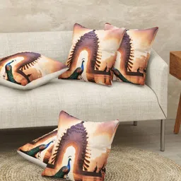 JAIPUR FABRIC Brown & Blue 5 Pieces Ethnic Motifs Square Jute Cushion Covers-picture-13