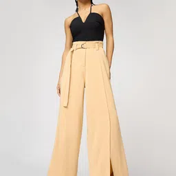 FREAKINS Women Belted Flared High-Rise Pleated Trousers-picture-40