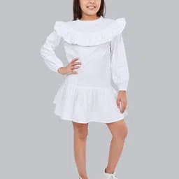 Olele Girls Puff Sleeves A-Line Dress-picture-58