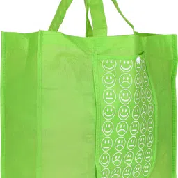 kuber industries Shopping Grocery Bags Foldable, Washable Grocery Tote Bag with One Small Pocket, Eco-Friendly Purse Bag Fits in Pocket Waterproof & Lightweight (Set Of 6,Orange & Green & Blue) Pack of 6 Grocery Bags image 3