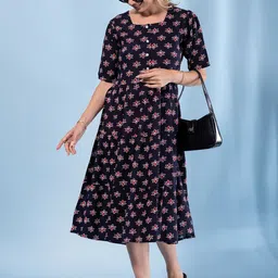 CORSICA Floral Print Crepe A-Line Midi Dress image 4