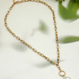 Sanjog Gold-Plated Baroque Pearls Beaded Link Chain Necklace-picture-10
