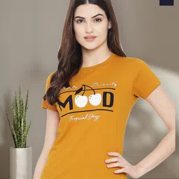 Dreambe Women Pack of 2 Typography Printed Round Neck Cotton Regular Fit T-shirts-image-90