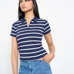 SF JEANS by Pantaloons Women Horizontal Stripes Striped Cotton Shirt Style Top-picture-34